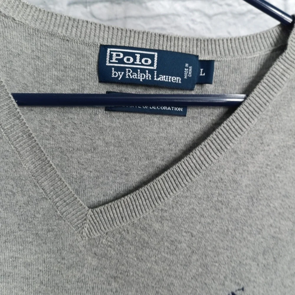 Polo Ralph Lauren Mens Gray 100% Pima Cotton V-Neck Sweater Vest Size Large